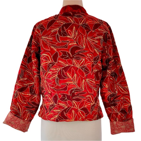 Draper’s & Damon’s Petites Red & Gold Embroidered Beaded Jacket Medium or Large - Picture 4 of 8